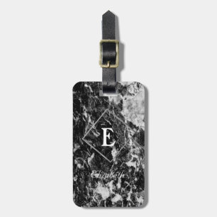 Trendy Black Marble ,Frame Monogram-Personalized Luggage Tag