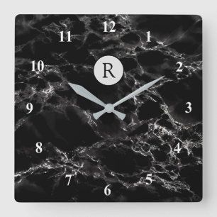 Trendy Black Marble Stone - Add Letter /Logo /More Square Wall Clock