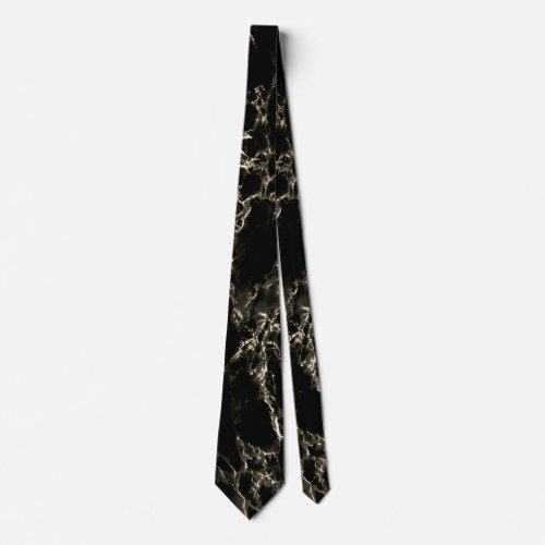 Trendy Black Marble Stone _ Black and Gold Neck Tie