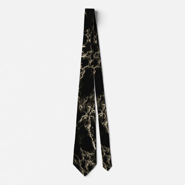 Trendy Black Marble Stone - Black and Gold Neck Tie (Front)