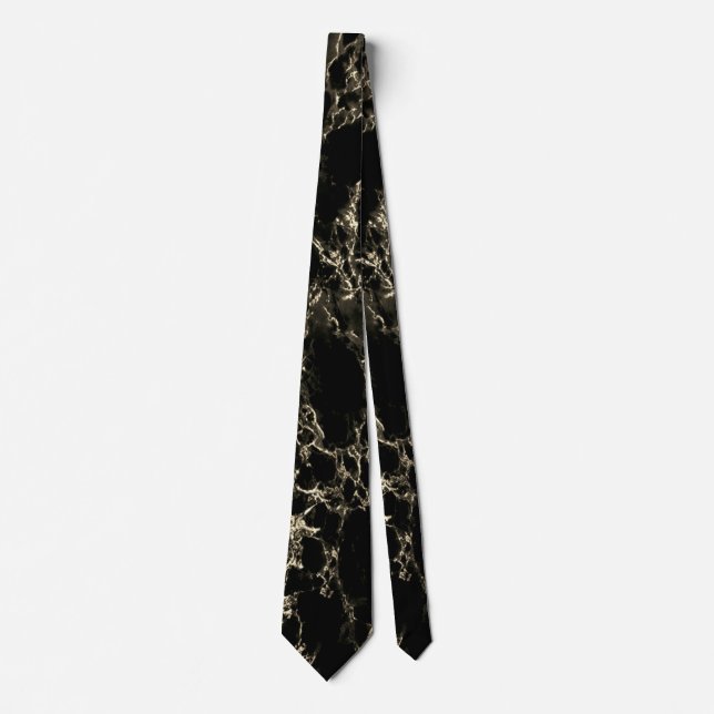 Trendy Black Marble Stone - Gold and Black Neck Tie (Front)