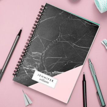 Trendy Black Marble Texture Notebook by heartlocked at Zazzle