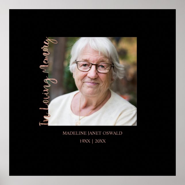 Trendy Black Minimalist Custom Photo Remembrance Poster (Front)