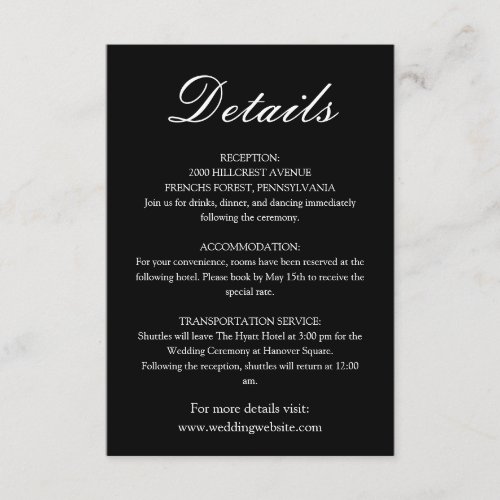 Trendy Black Minimalist Wedding Enclosure Card