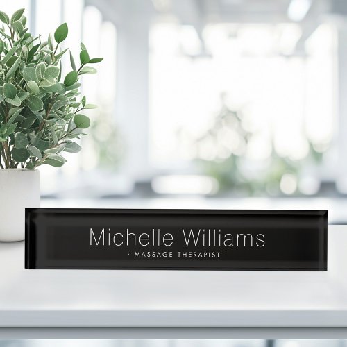 Trendy black modern minimal desk name plate