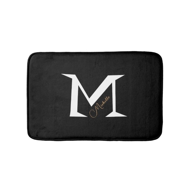 Trendy Black Monogram Add Your Name Simple  Bath Mat (Front)