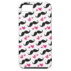 Trendy black mustache pattern with pink hearts