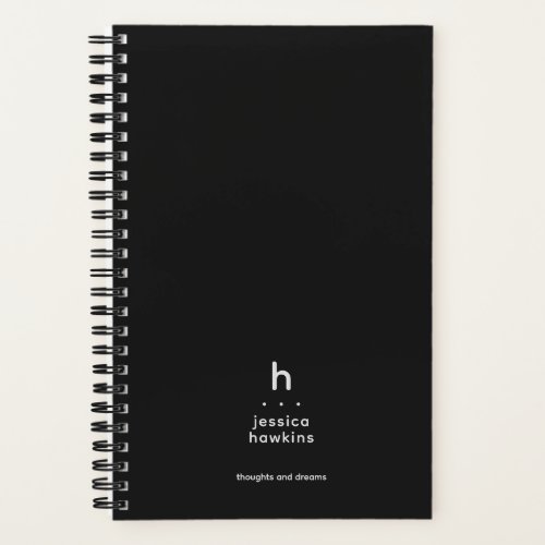 Trendy Black Noir Modern Monogram Notebook