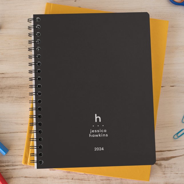 Trendy Black Noir Modern Monogram Weekly Planner (Creator Uploaded)
