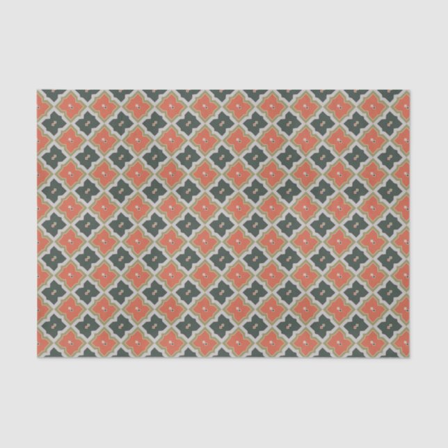 Trendy Black Orange Gray Moroccan Pattern Tissue Paper (Front)