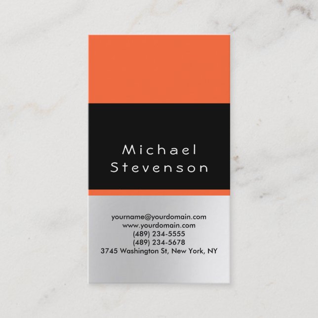 Trendy Black Orange Simple Plain Business Card (Front)