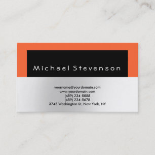 Trendy Black Orange Simple Plain Business Card