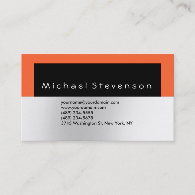Trendy Black Orange Simple Plain Business Card (Front)