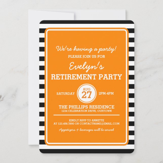 Trendy Black/Orange Stripes Party Invitation (Front)