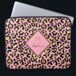 Trendy Black Pink and Gold Leopard Print |Monogram Laptop Sleeve<br><div class="desc">Trendy Black Pink and Gold Leopard Print |Monogram design,  The template is set up for you to add you name and initial to. If you would like to change the color or style of the font click customize further at the end of the template.</div>