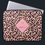 Trendy Black Pink and Gold Leopard Print |Monogram Laptop Sleeve<br><div class="desc">Trendy Black Pink and Gold Leopard Print |Monogram design,  The template is set up for you to add you name and initial to. If you would like to change the color or style of the font click customize further at the end of the template.</div>