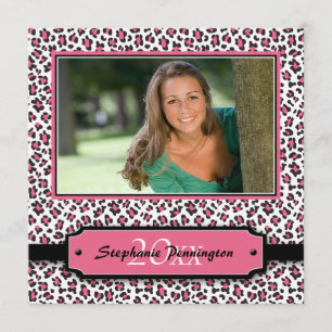 Trendy black pink cheetah graduation photo party invitation
