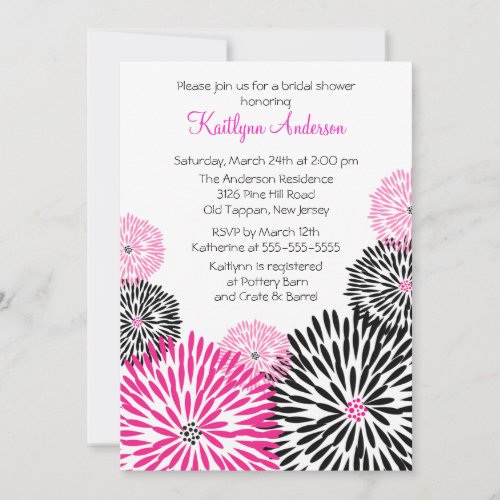 Trendy Black/Pink Flower Bridal Shower Invitation