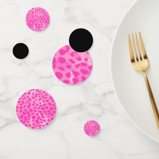 Trendy Black Pink Leopard Cheetah Animal Print Confetti (Group)