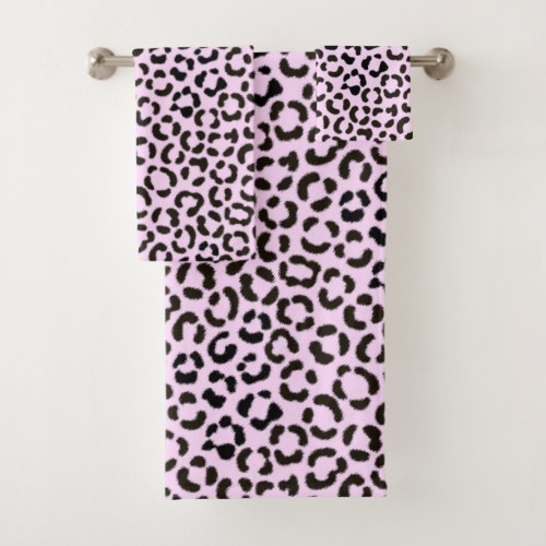 Trendy Black  Pink Leopard Fur Effect Pattern Bath Towel Set