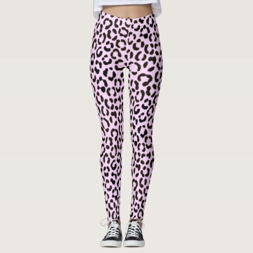 Trendy Black  Pink Leopard Fur Effect Pattern Leggings