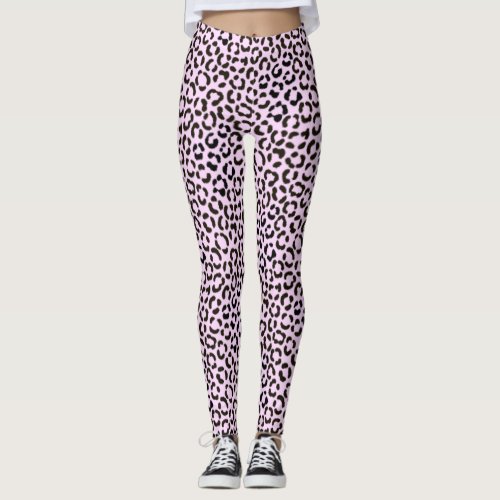 Trendy Black  Pink Leopard Fur Effect Rpt Pattern Leggings