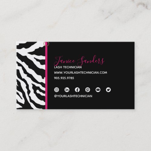 Trendy Black  Pink Zebra Print QR CODE Business Card