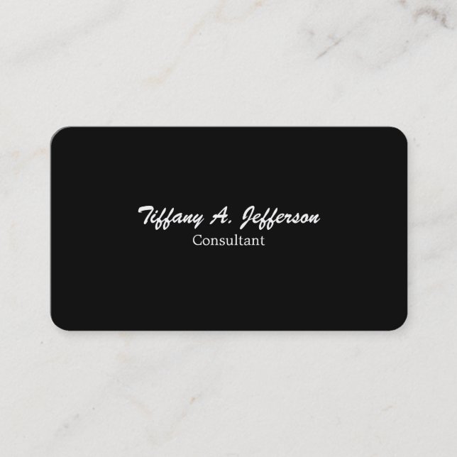 Trendy Black Plain Unique Stylish Brush Script Business Card (Front)