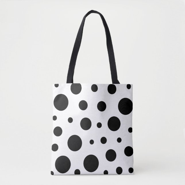 Trendy Black Polka Dot Pattern Tote Bag (Front)