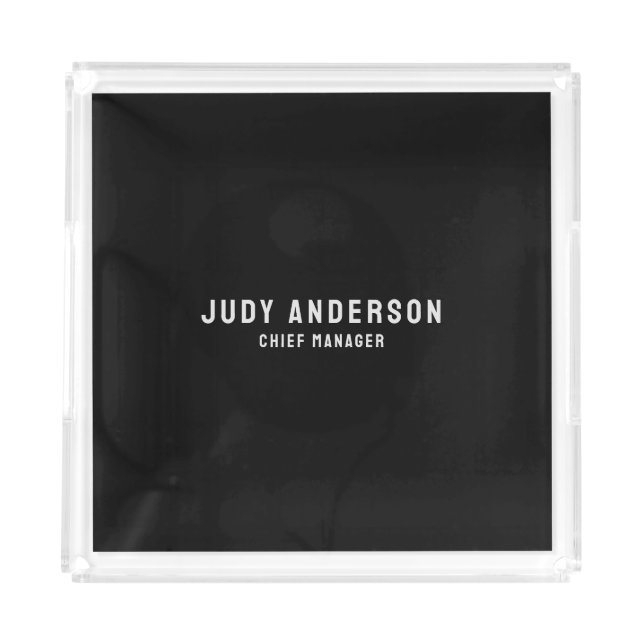 Trendy Black Professional Plain Modern Elegant Acrylic Tray (Front)