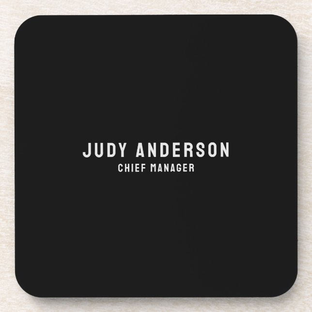 Trendy Black Professional Plain Modern Elegant Beverage Coaster (Front)