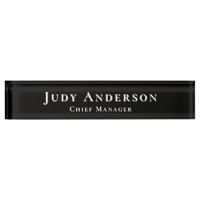Trendy Black Professional Plain Modern Elegant Desk Name Plate (Front)