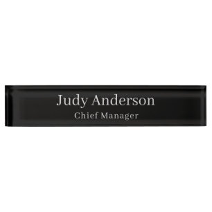 Trendy Black Professional Plain Modern Elegant Desk Name Plate