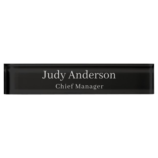 Trendy Black Professional Plain Modern Elegant Desk Name Plate (Front)