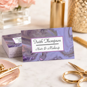 Trendy Black Purple Marble Hair Stylist Business Card