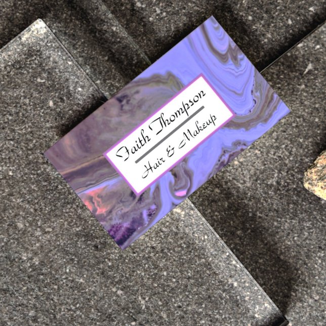 Trendy Black Purple Marble Hair Stylist Business Card (Creator Uploaded)