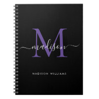 Trendy Black Purple Violet Monogram Script Name