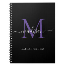 Trendy Black Purple Violet Monogram Script Name Notebook Trendy Black Purple Violet Monogram Script Name Notebook