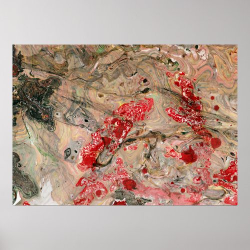 Trendy Black Red Brown Green Modern Abstract Art Poster
