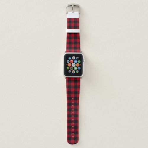 Trendy Black Red Buffalo Plaid Flannel Pattern Apple Watch Band