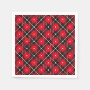 Trendy Black Red Plaid Napkins