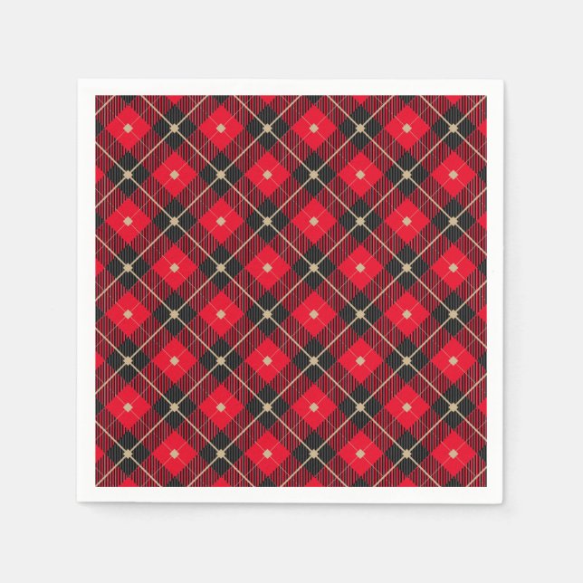 Trendy Black Red Plaid Napkins (Front)