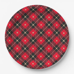 Trendy Black Red Plaid Pattern Paper Plates