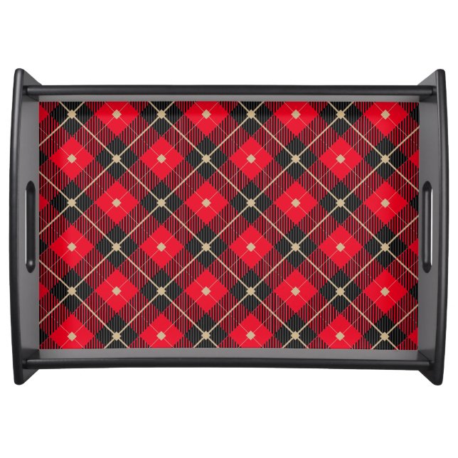 Trendy Black Red  Plaid Pattern Serving Tray (Front)