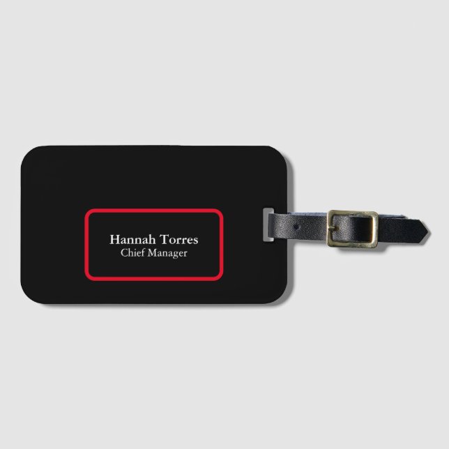 Trendy Black & Red Plain Creative Modern Luggage Tag (Front Horizontal)