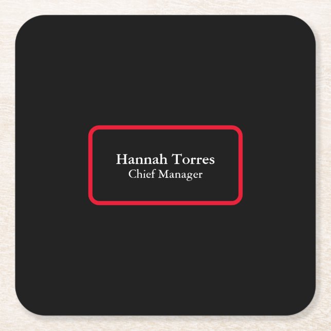 Trendy Black & Red Plain Creative Modern Square Paper Coaster (Front)