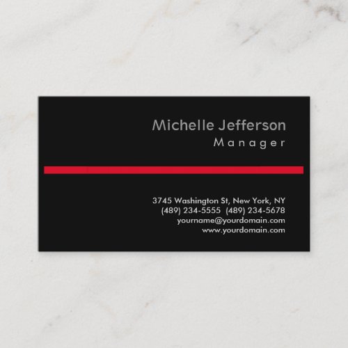 Trendy Black Red Stylish Manager Business Card