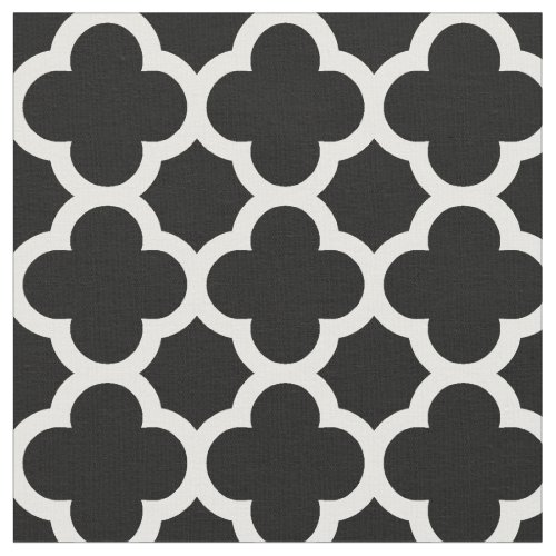 Trendy Black Retro Chic Quatrefoil Trellis Pattern Fabric