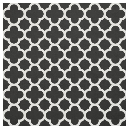 Trendy Black Retro Chic Quatrefoil Trellis Pattern Fabric