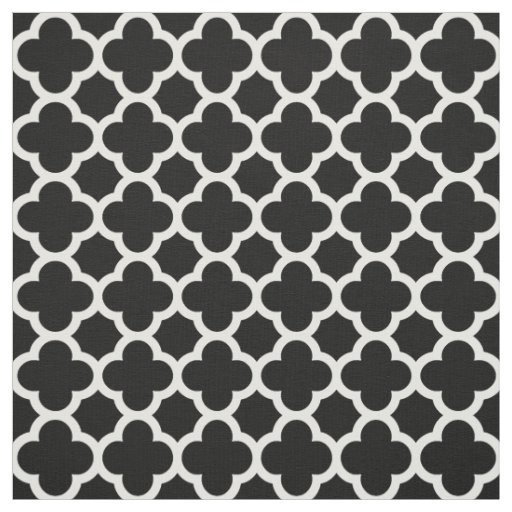 Trendy Black Retro Chic Quatrefoil Trellis Pattern Fabric